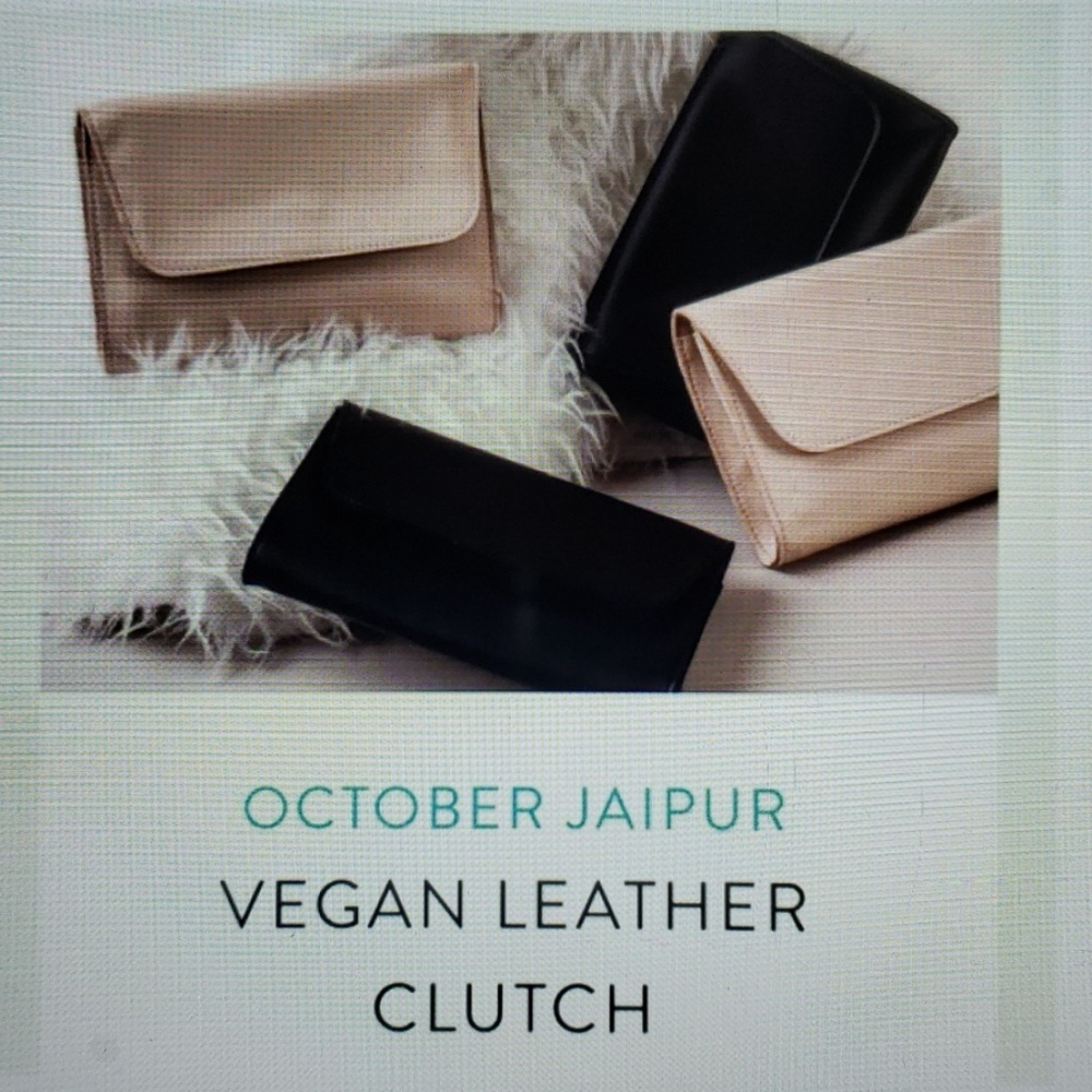 October jaipur vegan leather clutch- tan